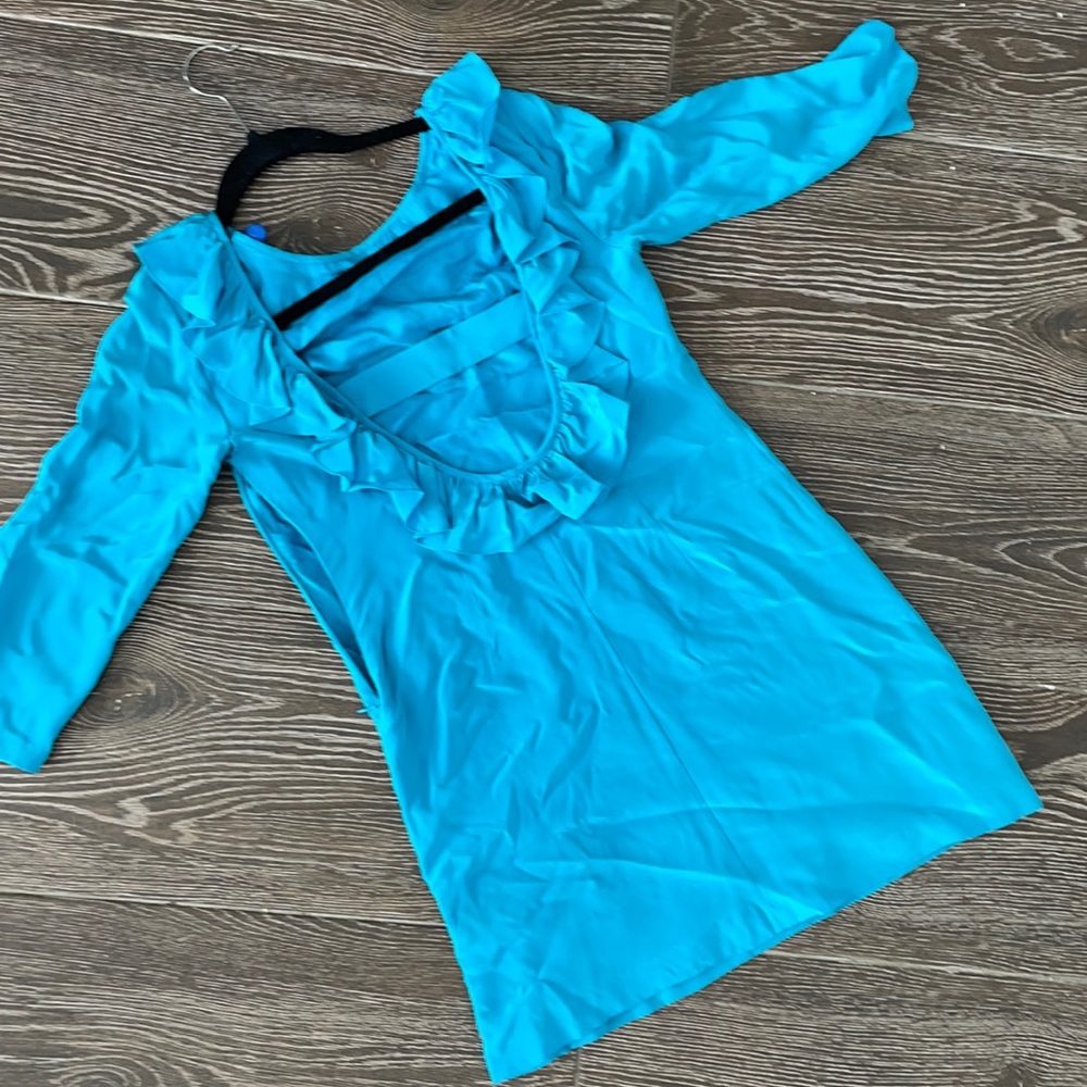 Tibi blue dress open back ruffle silk size 0